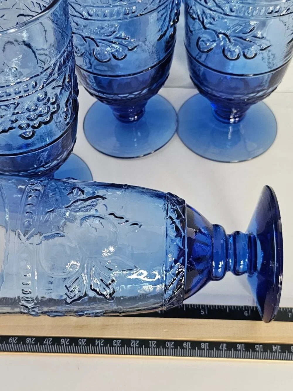 4 Mikasa Garden Harvest Blue Ice Tea Glasses 6.2